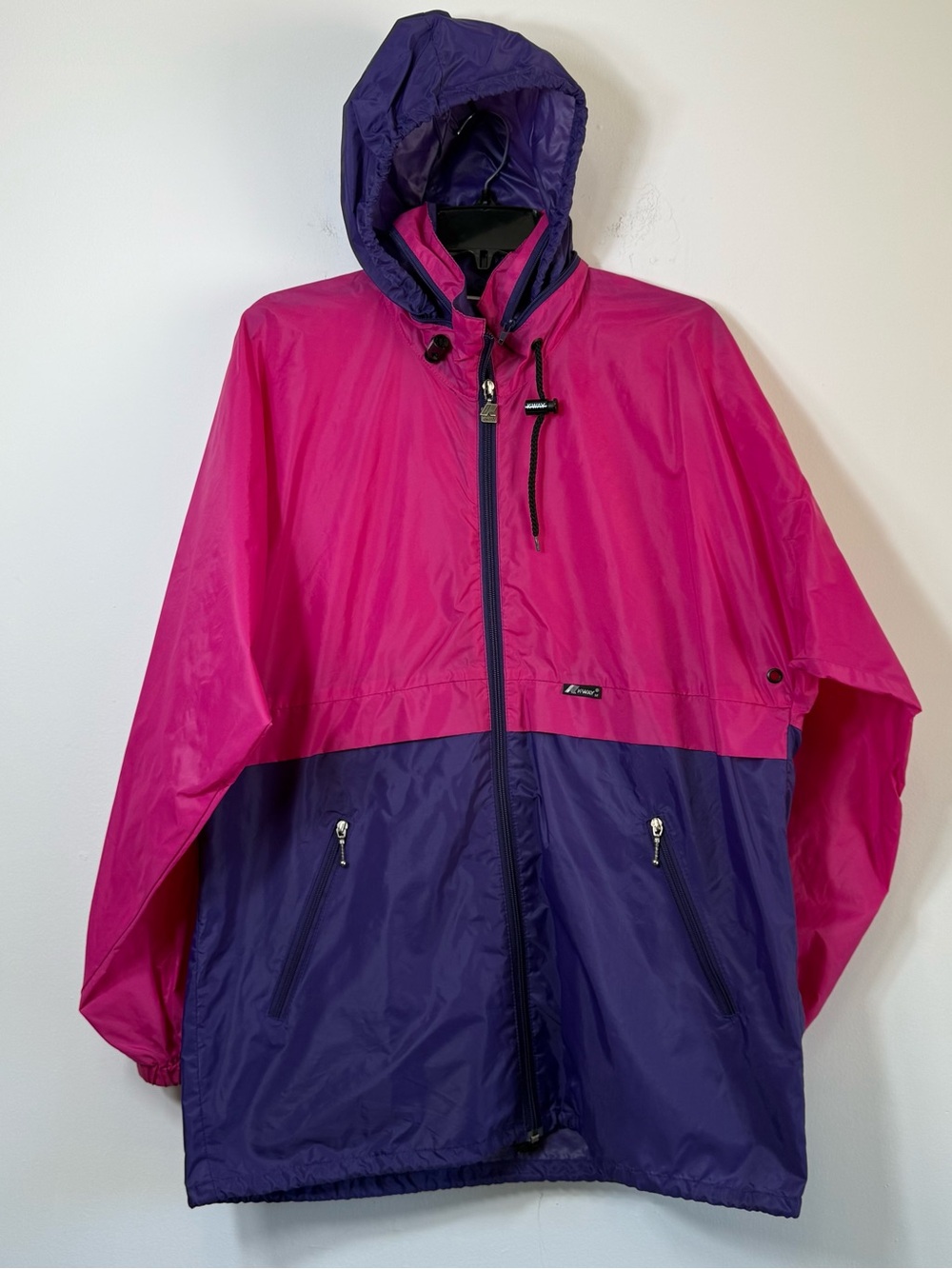 Vintage K-Way Made in France Pink Purple Colorblock Windbreaker Jacket Size M